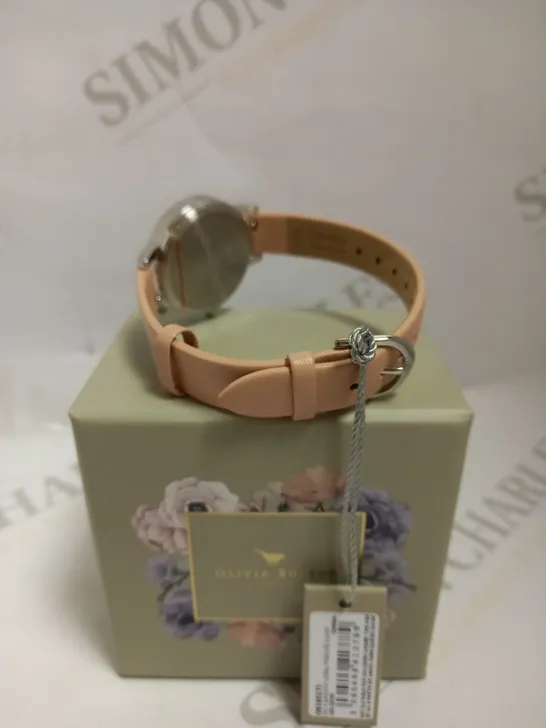 OLIVIA BURTON GARDEN FLORAL PEACH LEATHER STRAPPED LADIES WATCH 