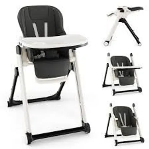 BOXED COSTWAY FOLDABLE HIGH CHAIR WITH RECLINE BACKREST AND ADJUSTABLE HEIGHT - DARK GREY (1 BOX)