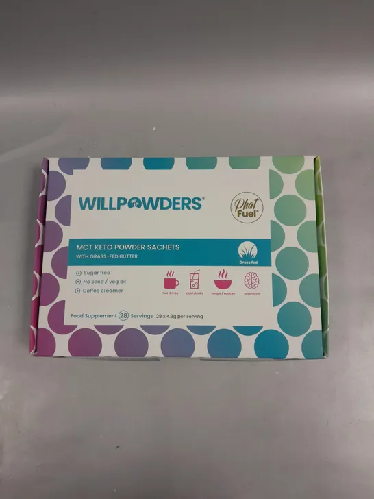 BOXED SEALED WILLPOWDERS MCT KETO POWDER SACHETS - 28 X 4.3G