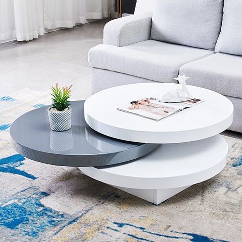 BOXED TRIPLO ROUND WHITE AND GREY HIGH GLOSS COFFEE TABLE 3 BOXES
