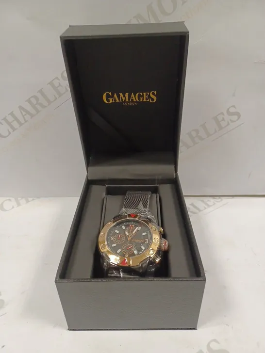 GAMAGES OF LONDON LIMITED EDITION HAND ASSEMBLED MECHANICAL QUARTZ INDUSTRIAL BLACK RRP £825