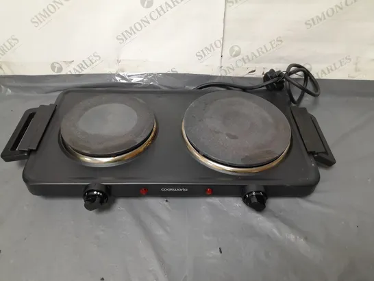 BOXED COOKWORKS BLACK TABLE TOP HOTPLATE DOUBLE HOB 2500 WATT