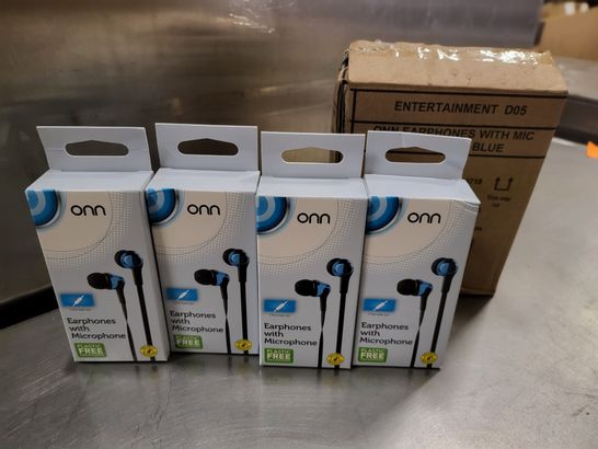 PALLET OF APPROXIMATELY 400 BRAND NEW BOXES OF 4 ONN EARPHONES WITH MIC - METALLIC BLUE