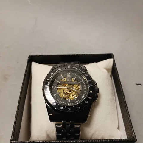 BOXED SAMUEL JOSEPH LTD ED IP SKELETON AUTOMATIC WATCH WITH STAINLESS STEEL BRACELET