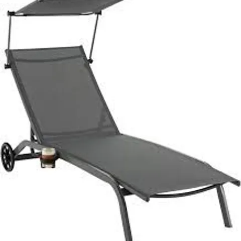 BOXED COSTWAY PATIO CHAISE LOUNGE CHAIR W/6-LEVEL CANOPY & WHEELS HEAVY-DUTY - GREY