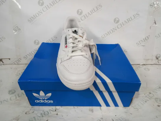 BOXED PAIR OF ADIDAS CONTINENTAL 80 SHOES IN WHITE UK SIZE 10