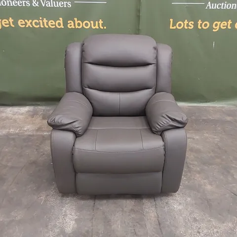 DESIGNER GREY LEATHER UPHOLSTERED MANUAL RECLINER ARMCHAIR 