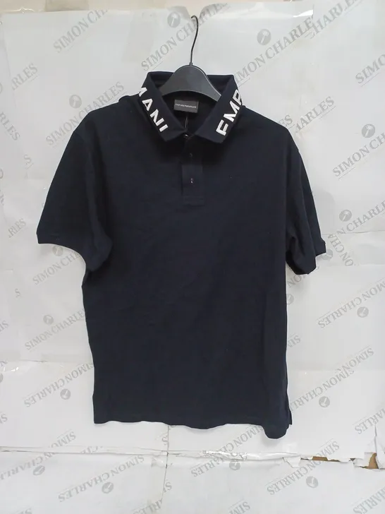 EMPORIO ARMANI DARK NAVY COLLAR LOGO POLO T-SHIRT- LARGE