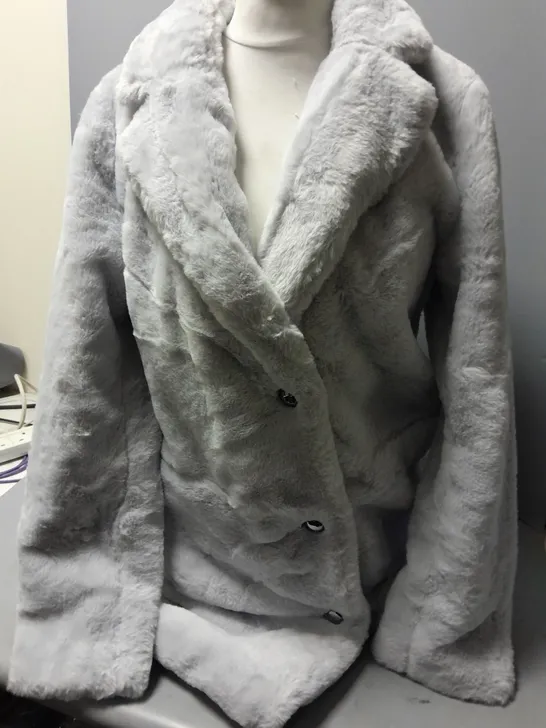 CENTIGRADE FAUX FUR JACKET WITH BUTTON FRONT IN GREY SIZE M