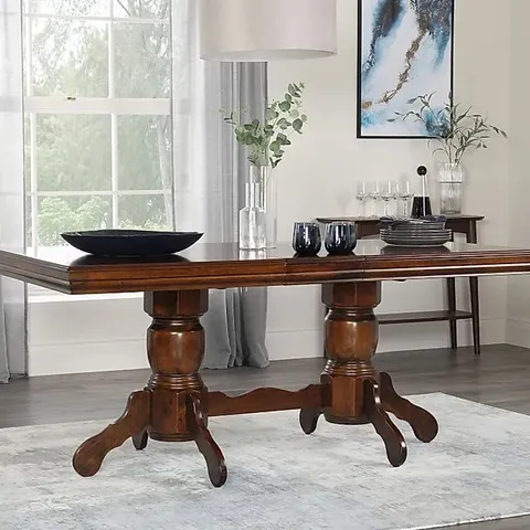 BOXED CHATSWORTH DARK WOOD 150-180CM EXTENDING DINING TABLE (2 OF 2 BOXES)