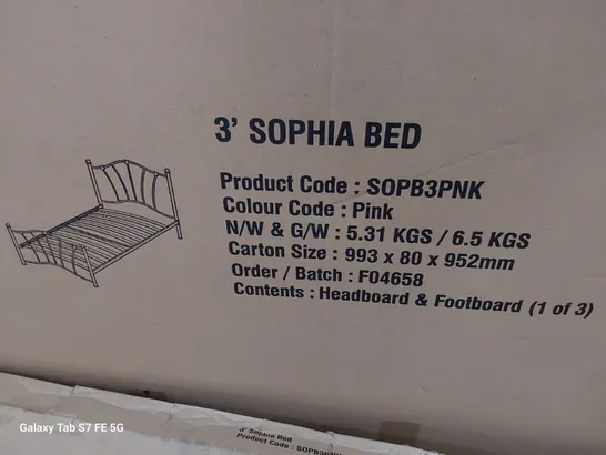 BOXED SOPHIA 3' SINGLE BEDFRAME PINK (3 OF 3 BOXES) 