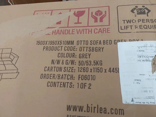 BOXED OTTO SOFA BED - GREY (INCOMPLETE, BOX 1 OF 2 ONLY)