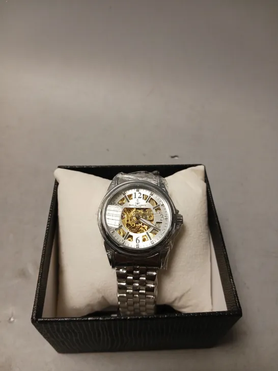 BOXED SAMUEL JOSEPH SKELETON JUBILEE STEEL WATCH