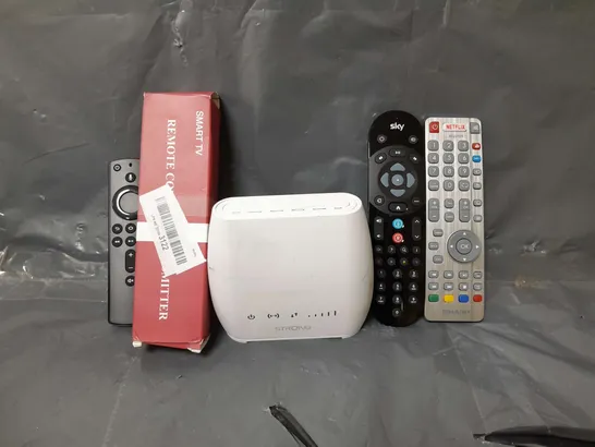 BOX OF APPROXIMATELY 10 ASSORTED ITEMS TO INCLUDE - SKY REMOTE , AQUOS REMOTE , STRONG 4G ROUTER ETC