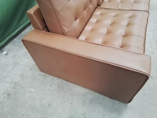 DESIGNER THREE SEATER SOFA TAN LEATHER 