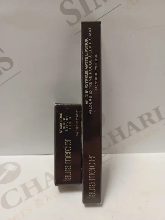 LOT OF 2 LAURA MERCIER PRODUCTS TO INCLUDE STICKGLOSS #PURPLE HAZE & VELOUR EXTREME MATTE LIPSTICK #ROCK 