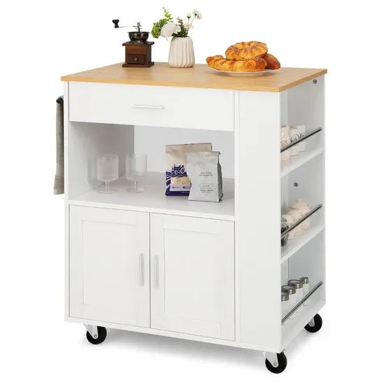 BOXED COSTWAY ROLLING KITCHEN ISLAND MOBILE SERVING TROLLEY UTILITY STORAGE CART ON WHEELS