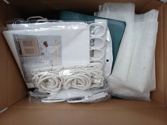 BOX OF APPROX 16 ITEMS TO INCLUDE - BDEYE UK CASE - JITU SHOWER CURTAIN IN WHITE - IRUNTEK PORTABLE SEWING MACHINE ECT 