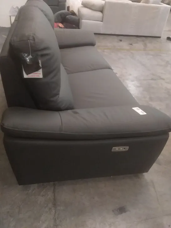 DESIGNER POWER RECLINER 2.5 SEATER SOFA CHARCOAL LEATHER 