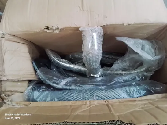 A BOXED GREY CUSHIONED MESH UPHOLSTERED SWIVEL OFFICE CHAIR 