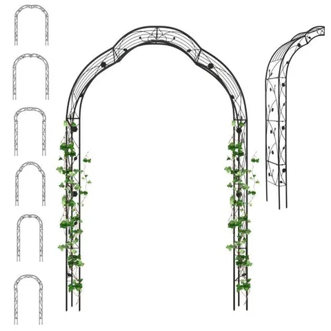 BOXED COSTWAY 6.6' OUTDOOR GARDEN ARCH ARBOR TRELLIS CLIMBING ROSE PLANT WITH 2 PLANTER BOXES