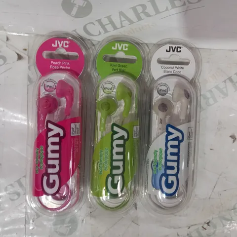 BOX OF APPROXIMATELY 20 ASSORTED JVC GUMY STEREO HEADPHONES IN VARIOUS COLOURS