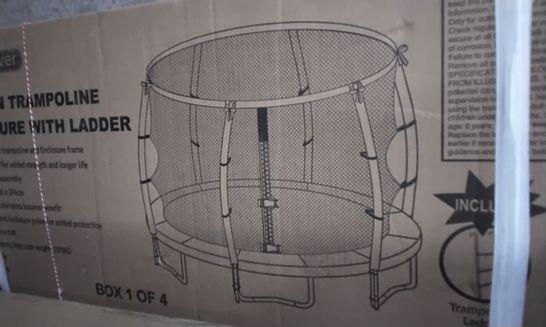 BOXED 12FT TRAMPOLINE & ENCLOSURE WITH LADDER PARTS (INCOMPLETE)