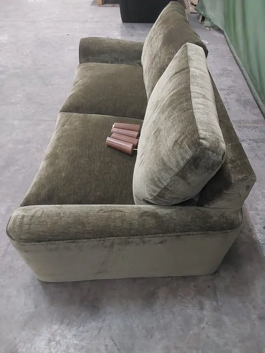 DESIGNER ASTRID 3 SEATER FABRIC UPHOLSTERED SOFA - OLIVE