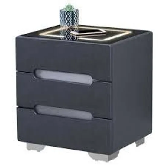 BOXED ERINN MODERN LED LIGHT BEDSIDE NIGHTSTAND IN GREY & BLACK 