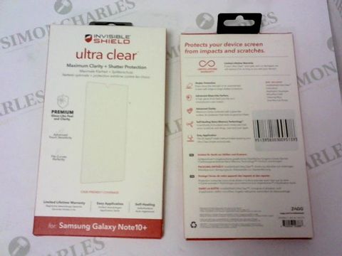 A BRAND NEW BOX OF APPROXIMATELY 55 INVISIBLE SHIELD ULTRA CLEAR FOR SAMSUNG GALAXY NOTE 10+