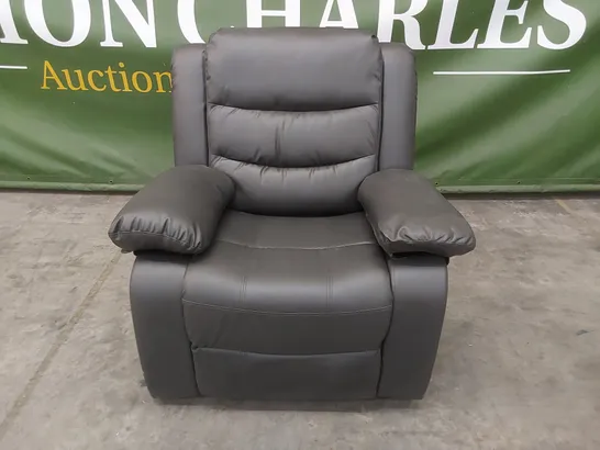 QUALITY DESIGNER FAUX LEATHER MANUAL RECLINER ARMCHAIR - GREY