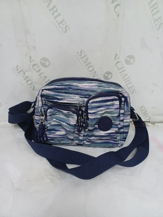 KIPLING LIVE LIGHT SMALL SHOULDER BAG. MULTIPLE COMPARTMENTS. COMES WITH A GORILLA KEYRING BLUE