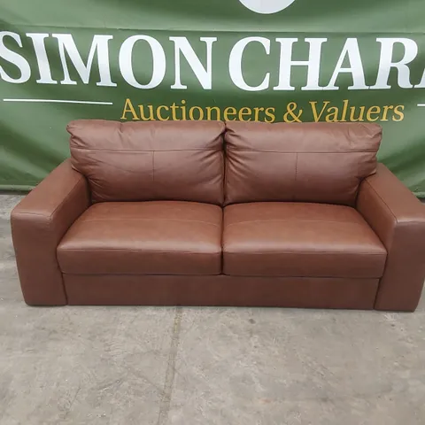 DESIGNER 3 SEATER TAN LEATHER SOFA 