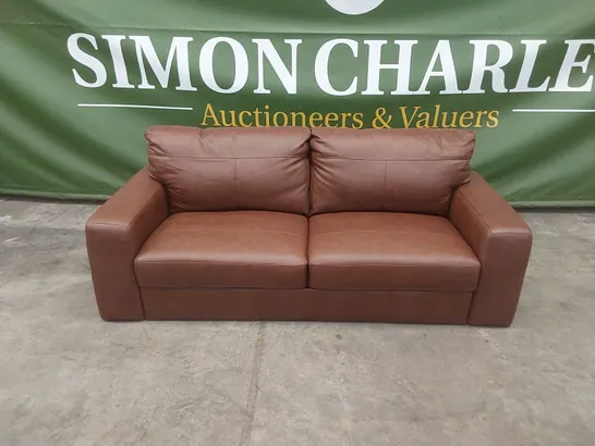 DESIGNER 3 SEATER TAN LEATHER SOFA 