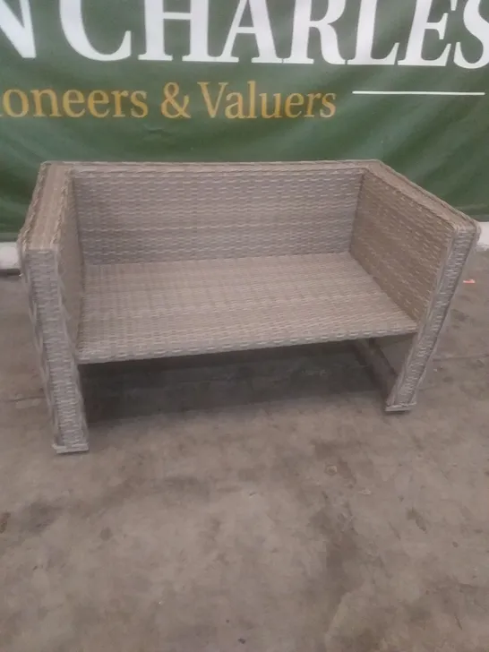 RATTAN EFFECT 2 SEATER GARDEN SOFA GREY