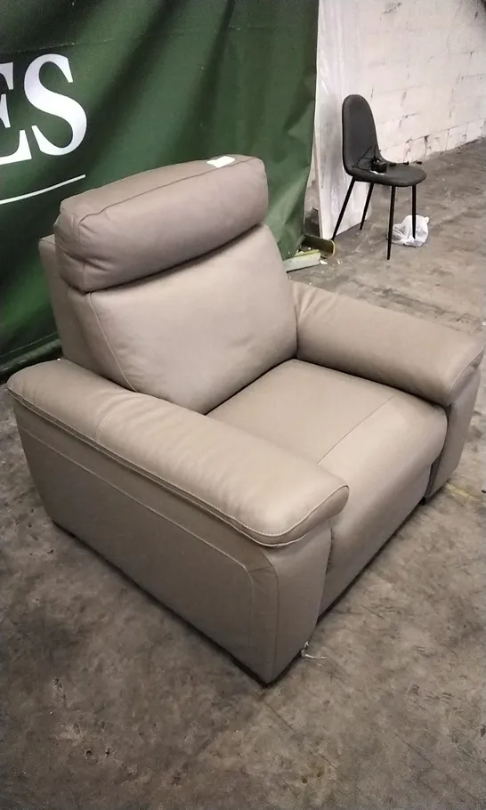 QUALITY ITALIAN DESIGNER TAUPE LEATHER POWER RECLINER ARMCHAIR