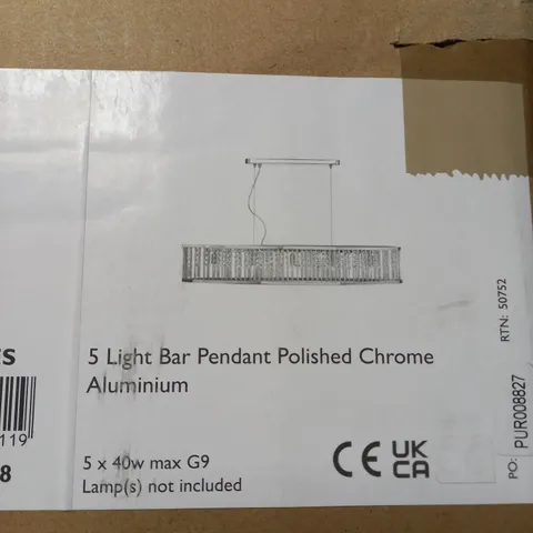 BOXED DAR 5 LIGHT BAR PENDANT POLISHED CHROME ALUMINUM