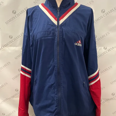 ADIDAS ZIP THROUGH VINTAGE JACKET IN NAVY SIZE L