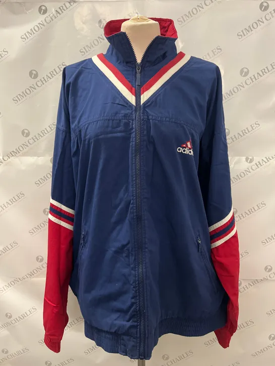 ADIDAS ZIP THROUGH VINTAGE JACKET IN NAVY SIZE L