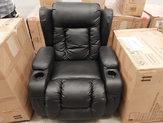 DESIGNER BLACK ELECTRIC RECLINING ARMCHAIR WITH CUPHOLDERS 