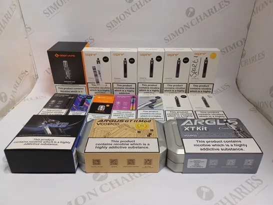 BOX OF APPROXIMATELY 30 E-CIGARETTE PRODUCTS TO INCLUDE ASPIRE POCKEX, ARGUS XTKIT, GEEKVAPE S100 ETC