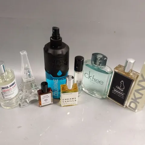 APPROXIMATELY 10 UNBOXED FRAGRANCES TO INCLUDE; CALVIN KLEIN, NISH MAN, NOTED AROMAS, DKNY, PARISIAN CHIC AND GIOGIO ARMANI