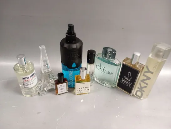 APPROXIMATELY 10 UNBOXED FRAGRANCES TO INCLUDE; CALVIN KLEIN, NISH MAN, NOTED AROMAS, DKNY, PARISIAN CHIC AND GIOGIO ARMANI