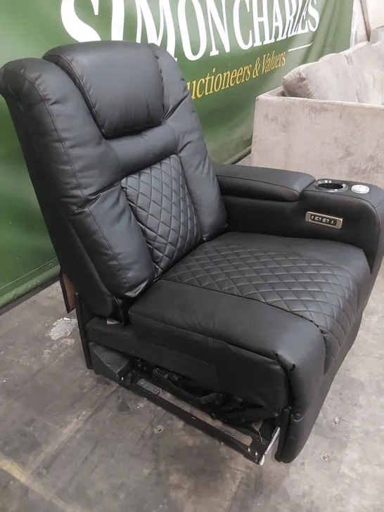 DESIGNER BLACK FAUX LEATHER ELECTRIC RECLINER SOFA PIECE 