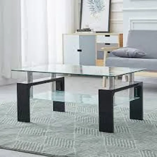 BOXED OFCASA 2-TIER RECTANGLE GLASS COFFEE TABLE IN BLACK (1 BOX)