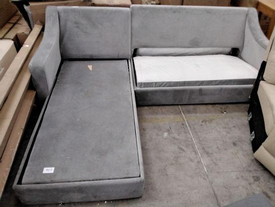 GREY FABRIC CHAISE PULL OUT SOFA FRAME - NO CUSHIONS