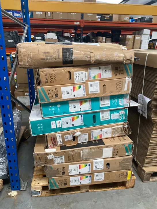 PALLET OF 9 ASSORTED FAULTY/DAMAGED TELEVISIONS TO INCLUDE: HISENSE 55”, HISENSE 50” ETC