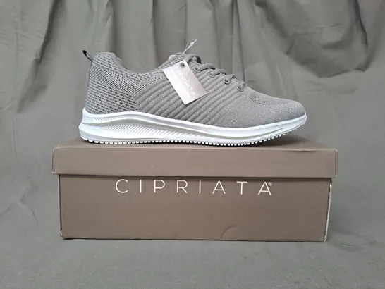 BOXED PAIR OF CIPRIATA LEONA TRAINERS IN GREY W. SPARKLE EFFECT SIZE 6