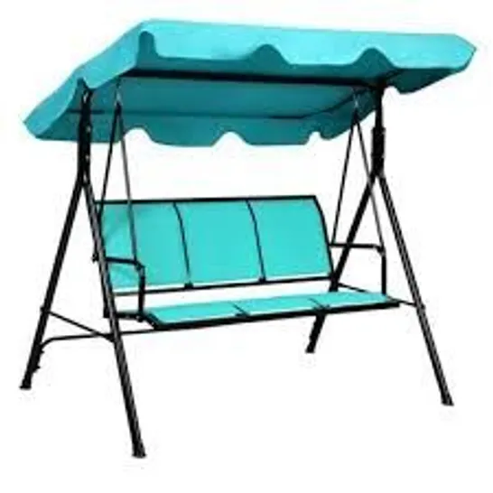 BOXED COSTWAY 3 PERSON STEEL FRAME PATIO SWING WITH POLYESTER ANGLE AND ADJUSTABLE CANOPY - BLUE (1 BOX)