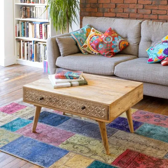 BOXED LONEPINE SOLID WOOD COFFEE TABLE WITH STORAGE